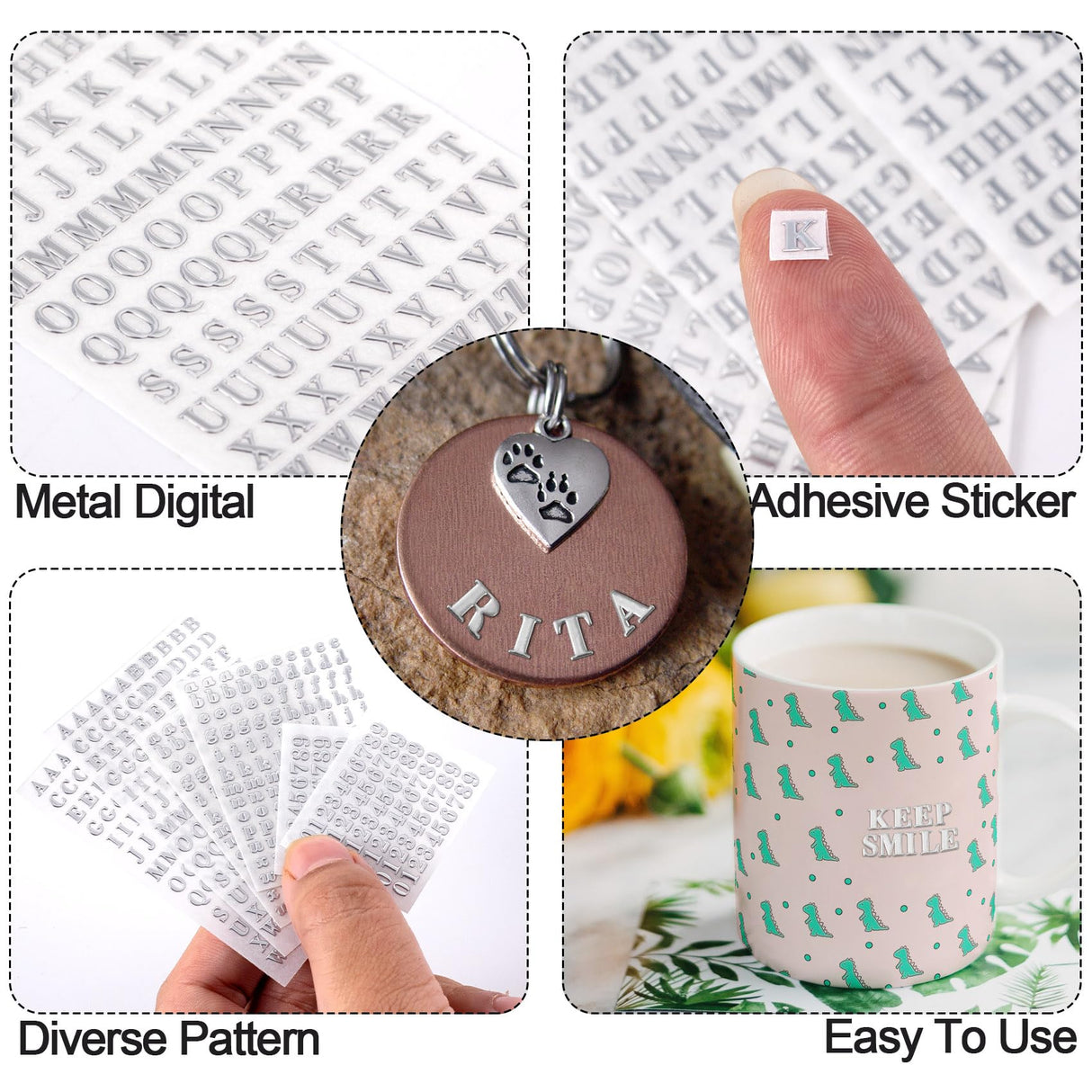 ANCIRS 24 Pack Resin Mini Letter Stickers for Nail Art, Glittering Epoxy Alphabet Number Stickers, Self Adhesive Scrapbook Stickers for Decoration ANCIRS