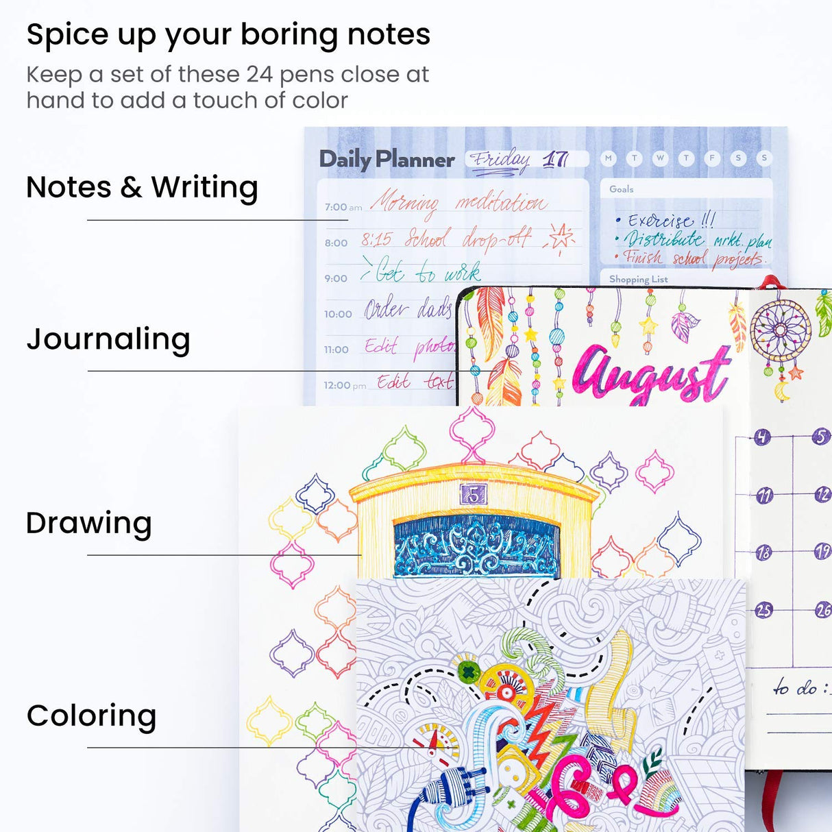 ARTEZA Rollerball Pens Fine Point, Set of 24 Colored Pens with Liquid Ink, Extra Fine 0.5 mm Needle Tip Pen, Make Precise Lines, Office Supplies for ARTEZA