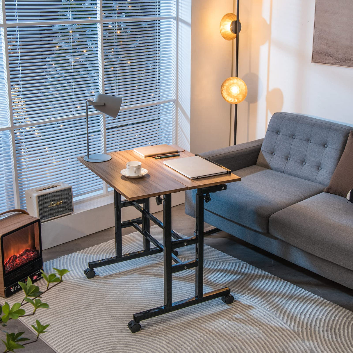 Tangkula Mobile Standing Desk Stand Up Desk, Height Adjustable Home Office Desk with Standing & Seating 2 Modes, Tilting Tabletop & Flexible Wheels, Tangkula