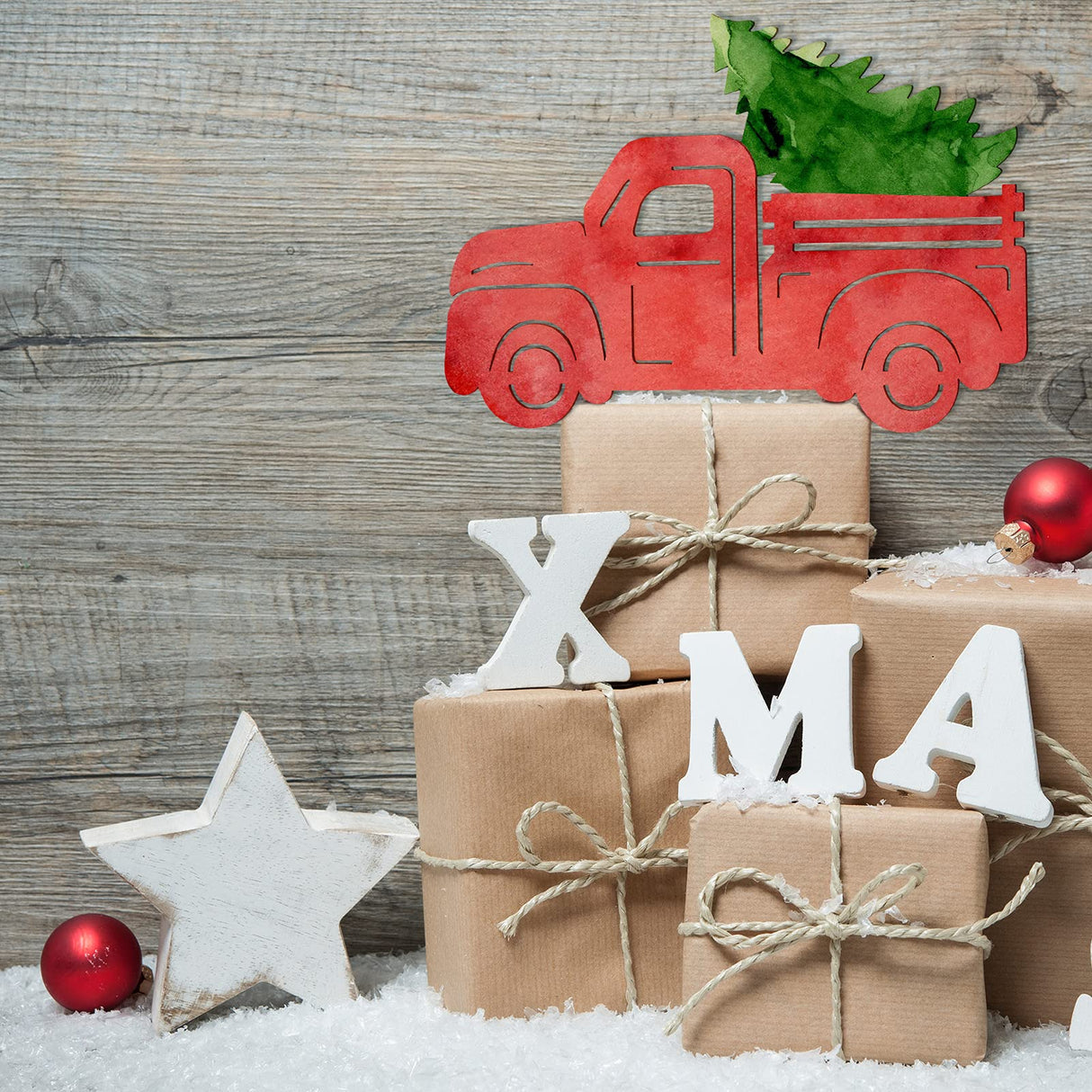 6 Pieces 10 inch Christmas Truck Unfinished Wood Slices Unpainted Cutout Wood Board Craft Blank Holiday Thin Blank Wood Sign for Christmas Party Jetec