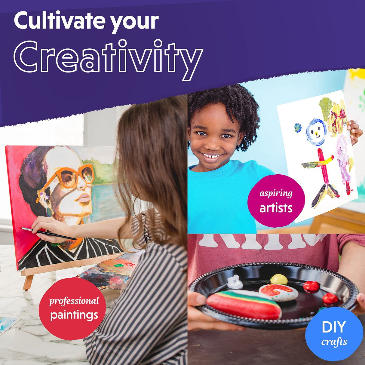 Acrylic Paint Set for Adults and Kids - 24 Pack of 12mL Paints with 3 Art Brushes, Non-Toxic Craft Paint, Halloween Pumpkin Painting Kit - Canvas, Crafts 4 All