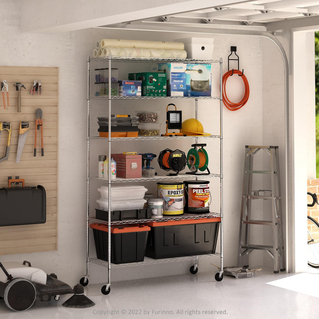 Furinno Wayar Metal Storage Shelf Rack, 6 Tiers, 48-Inch Taller, Stainless Steel Furinno