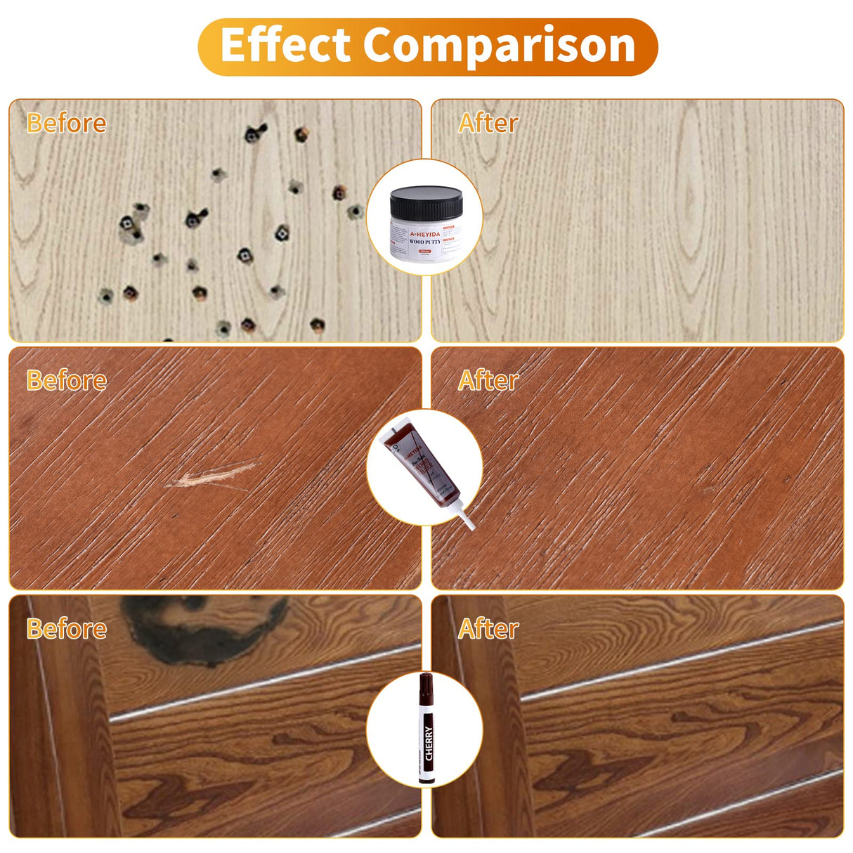 Wood Floor Scratch Repair - Set of 39 - Hardwood Floor Repair Kit Wood Filler Putty, Wood Markers Furniture Repair Kit Touch Up Pens for Scratch A-HEYIDA