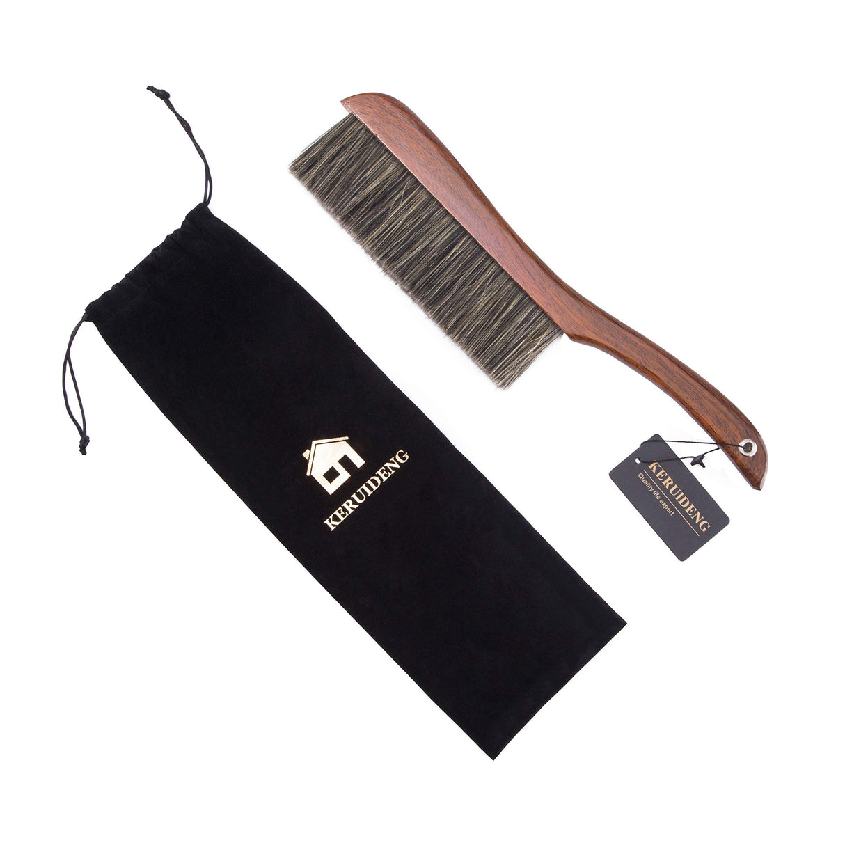 KERUIDENG Hand Broom Counter Duster Dusting Brush for Home Cleaning, Soft Dust Brush with Long Wooden Handle for Bed Sofa Furniture Couch Bench Car, KERUIDENG