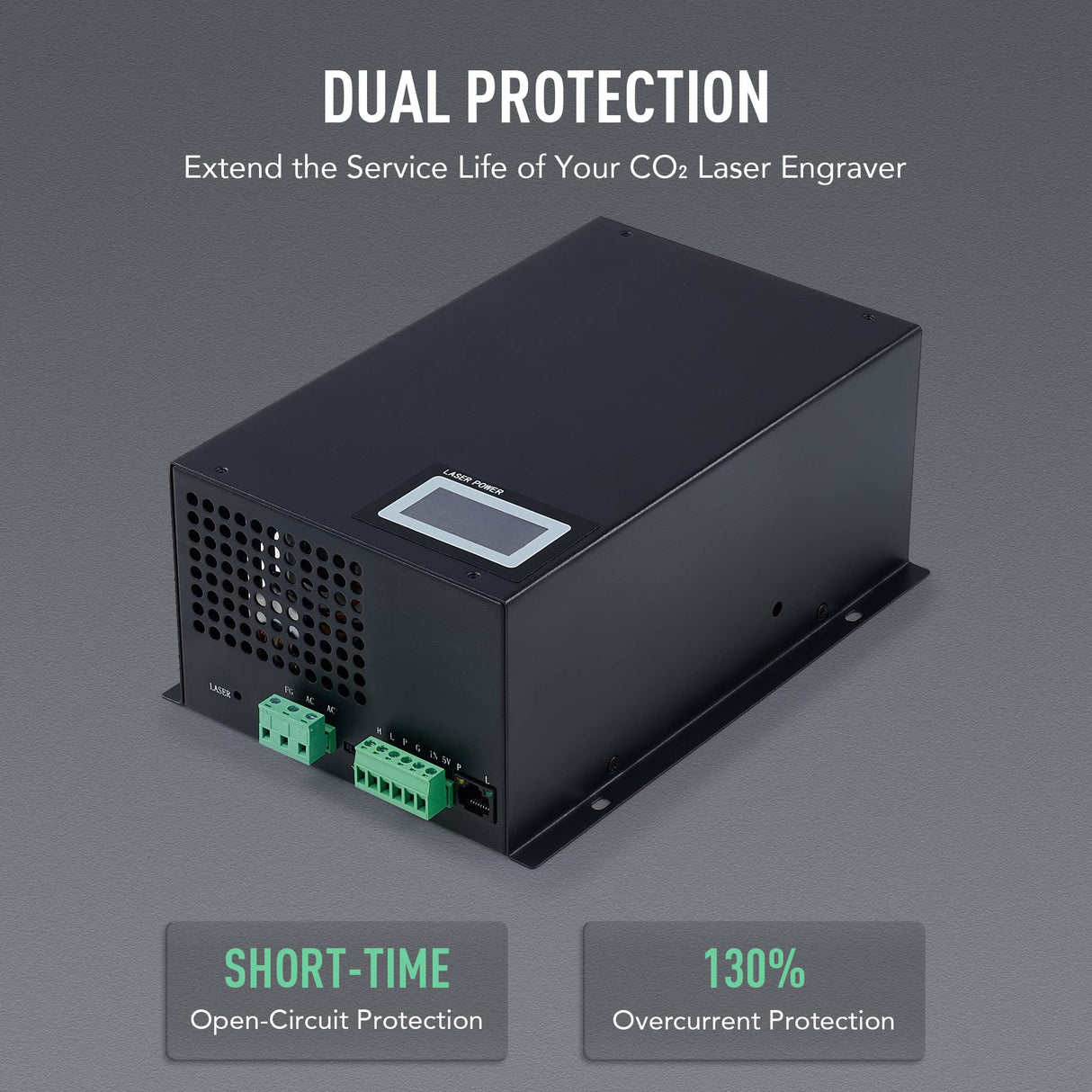 OMTech 100W Laser Power Supply for CO2 Laser Engravers Cutters, Digital Power Supply with Real Time Display Safety Protection, MYJG-100 Power Supply OMTech