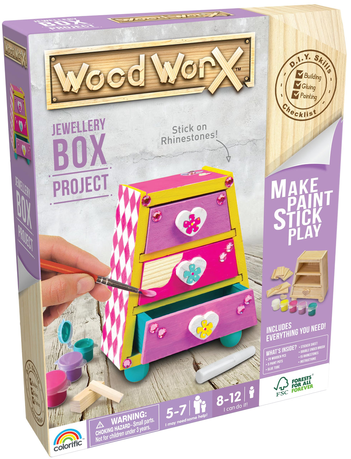 Goliath Wood Worx Jewellery Box Project - Make, Paint, Stick, Play - Wood Craft Kit Goliath