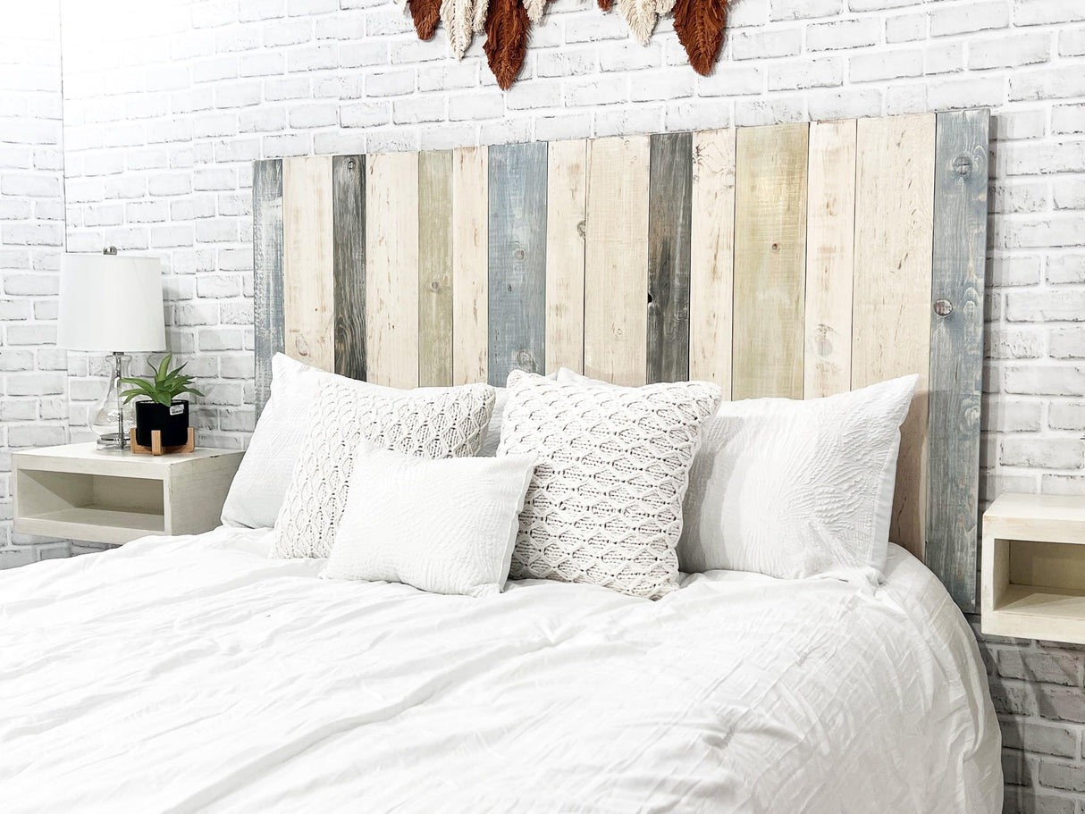 Farmhouse Mix Solid Wood Queen Headboard - Handcrafted Floating Wall Mount, Adjustable Height Barn Walls