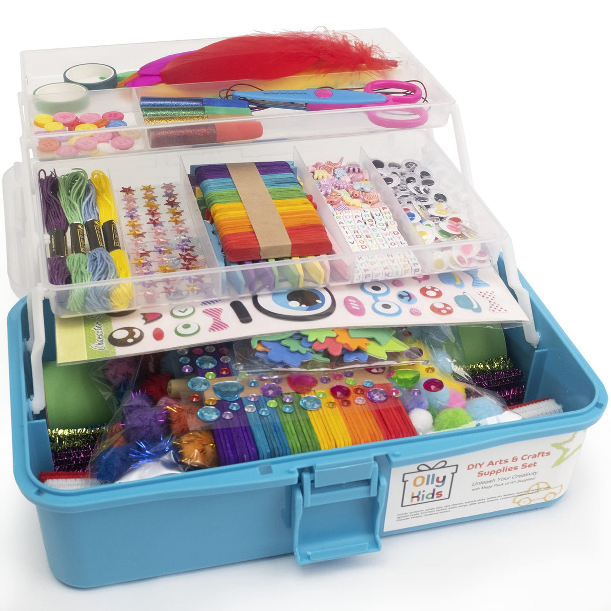 Olly Kids Craft Kits Library in a Plastic Craft Box Organizer- Craft and Art Supplies for Kids Ages 4 5 6 7 8 9 10 11 &12 Year Old Boys & Girls Olly Kids