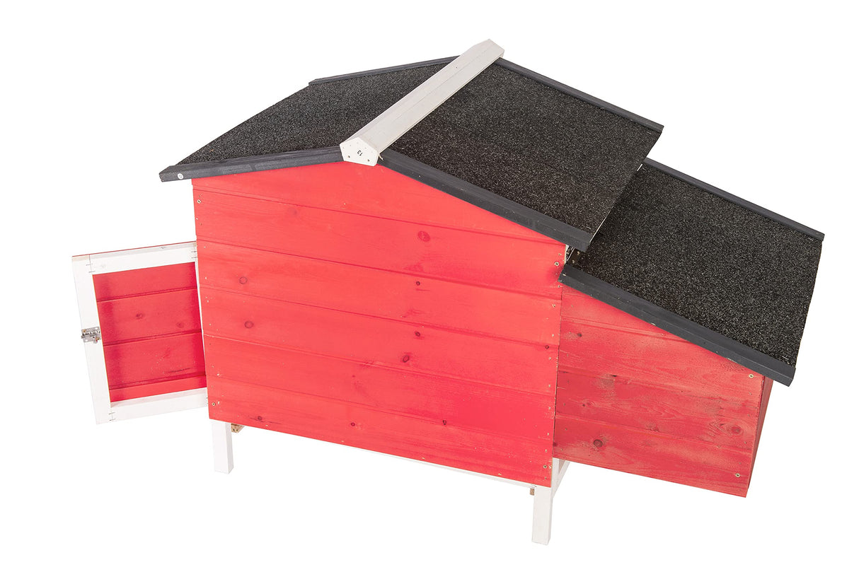 GOJOOASIS Outdoor Wooden Chicken Coop Hen House Poultry Cage Red with Tray, Ramp & Nesting Box for Indoor and Outdoor Use (F) GOJOOASIS