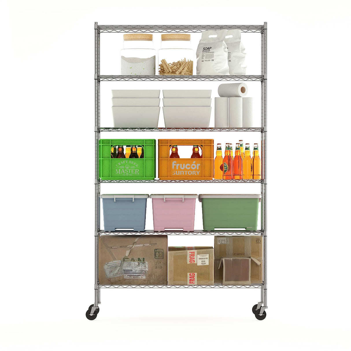 Furinno Wayar Metal Storage Shelf Rack, 6 Tiers, 48-Inch Taller, Stainless Steel Furinno