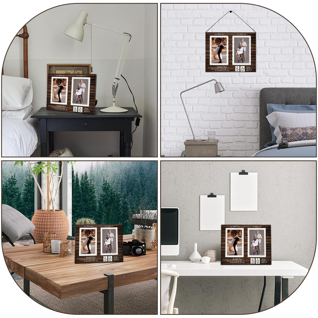 Then & Now Anniversary Picture Frame ,Holds 2 4x6 Inches Photos ,Personalized 1-99 Years 25th 40t 50th Wedding Gift Wood Photo Frames ,Picture Frame QUJOGA