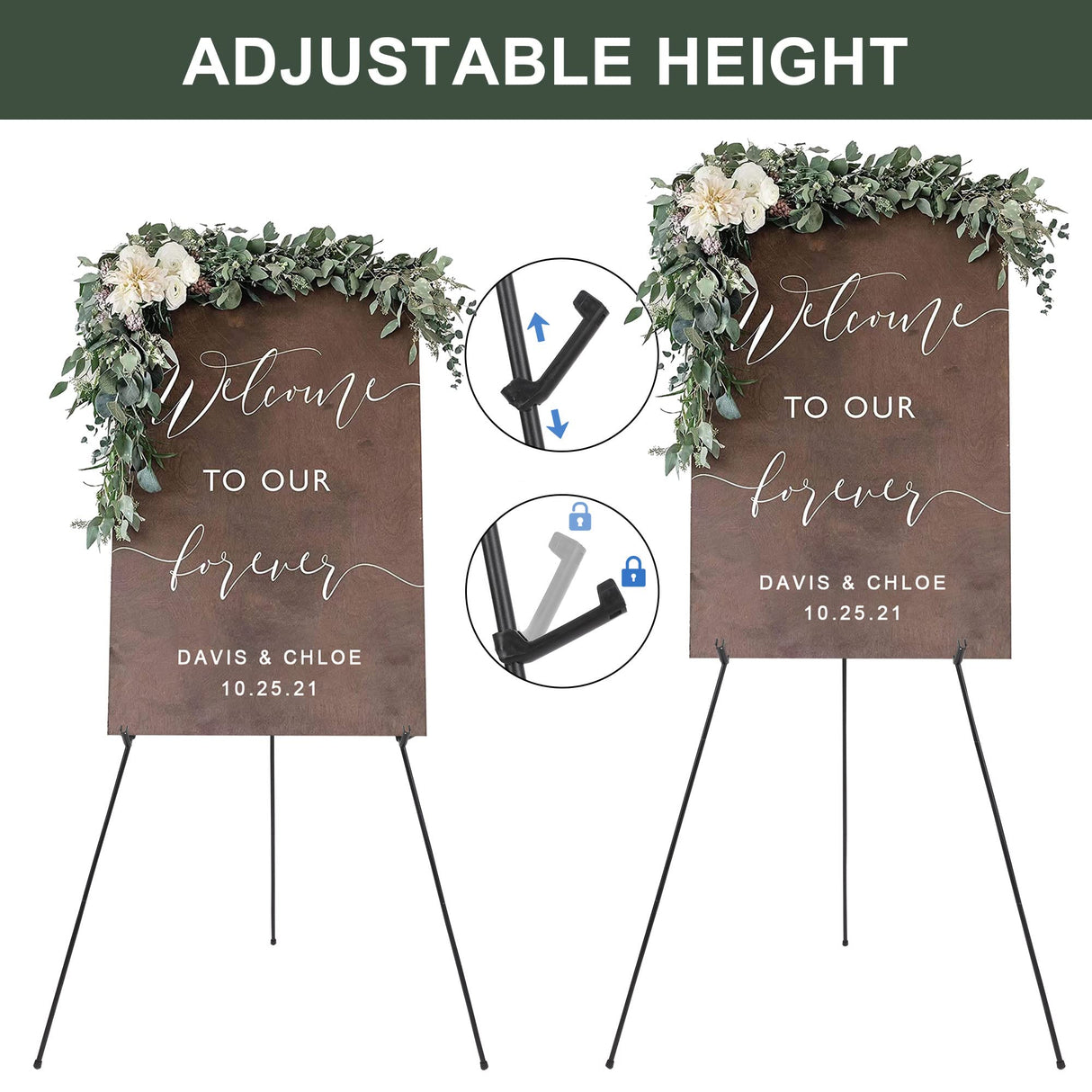 DANMO Easel Stand for Wedding Sign Poster 63'' Instant Display Easel for Floor Adjustable Metal Art Easel Black DANMO