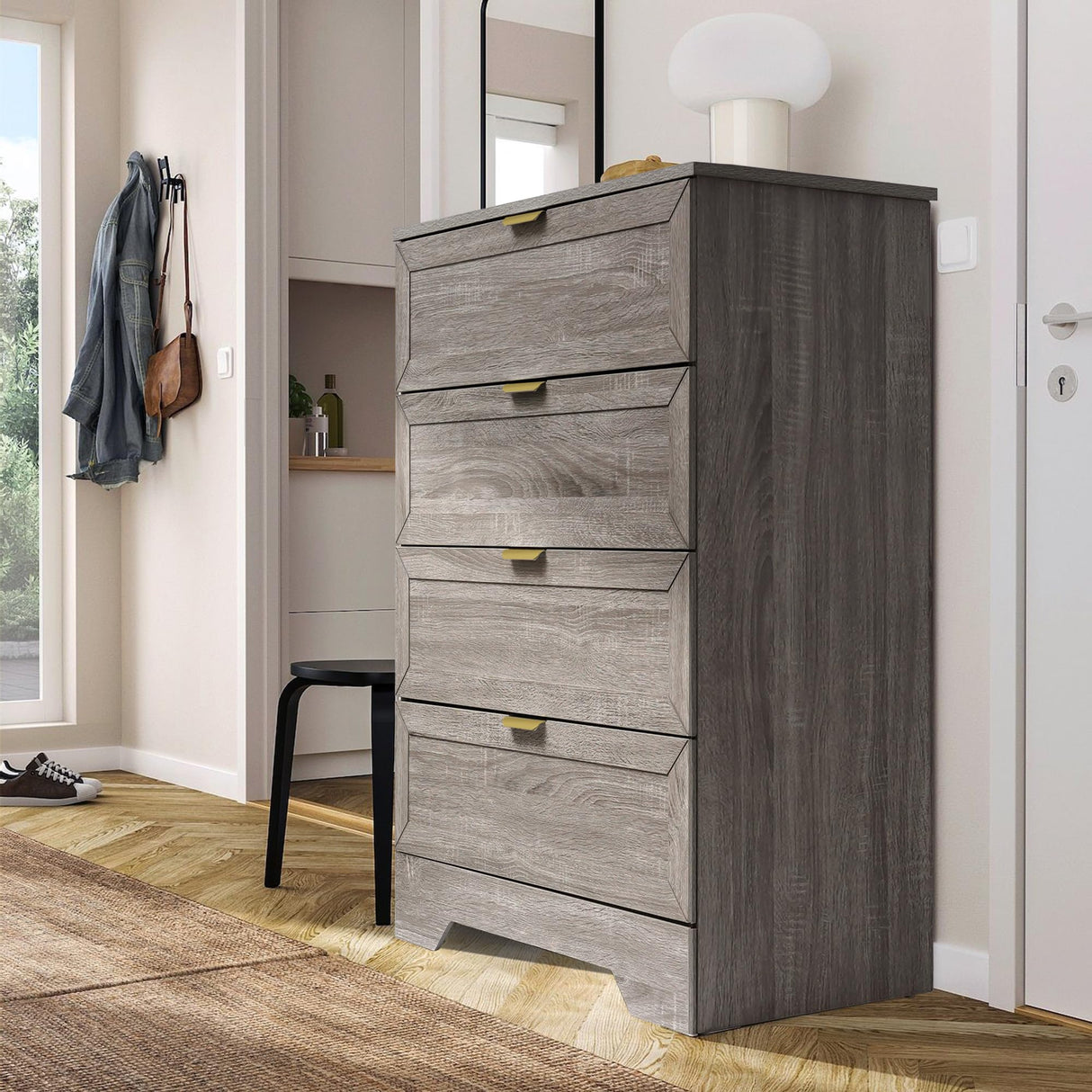 UYIHOME Modern 4 Drawer Dresser, 37inch Tall Dresser Chest with Large Drawer, Wood Nursery Dresser Storage Cabinet Organizer Unit for Bedroom, UYIHOME