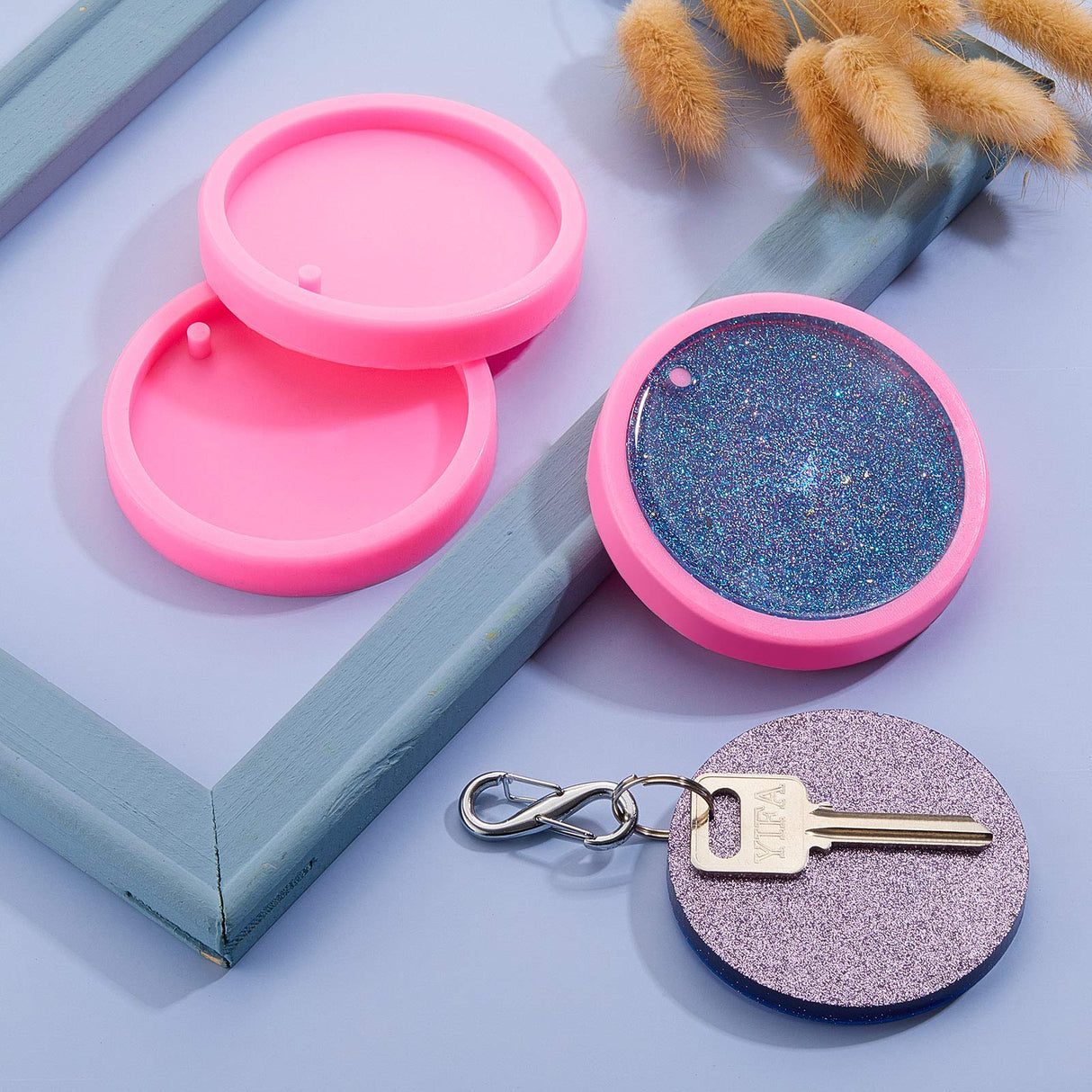 Boao 4 Pieces Resin Round Silicone Keychain Mold Silicone Circle Pendant Clay Mold for DIY Homemade Chocolate Dessert Boao