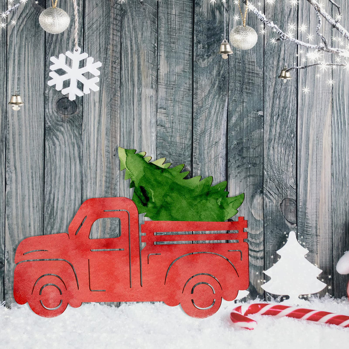 6 Pieces 10 inch Christmas Truck Unfinished Wood Slices Unpainted Cutout Wood Board Craft Blank Holiday Thin Blank Wood Sign for Christmas Party Jetec