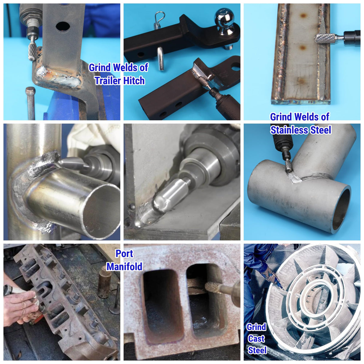 Sworker Carbide Burr Set 1/4" Shank 10PCS w/ Wood Base Die Grinder Bits Rotary Rasp File for Metal Welds Concrete Stone Wood Plastic Carving Cutting Sworker