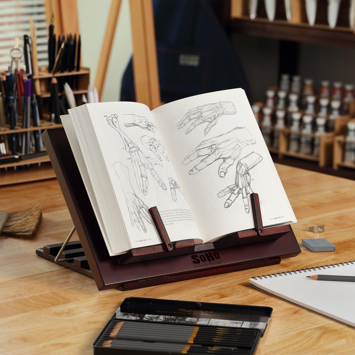 SoHo Urban Artist Tabletop Desk Easel for Painting - Mahogany Finish, Stylish Display Stand with Bookrest Soho Urban Artist