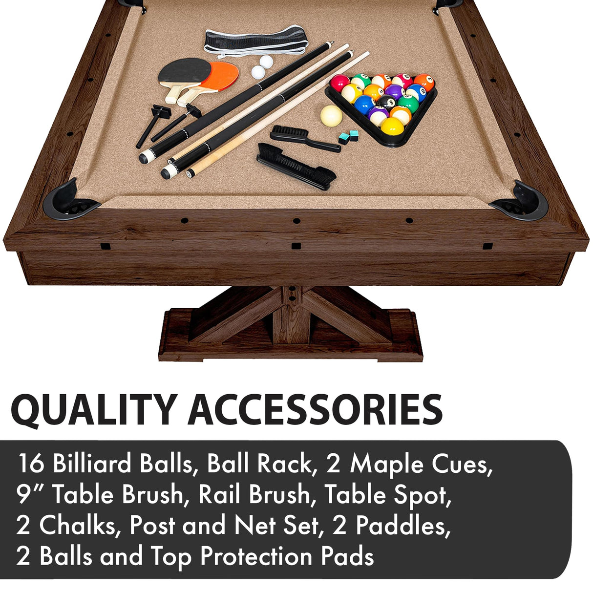 Freetime Fun 7 FT 3 in 1 Multi Game Pool Table with Dining Top Pool Table Ping Pong Table Combo, Includes Pool Table Accessories and Tennis Paddles Freetime Fun