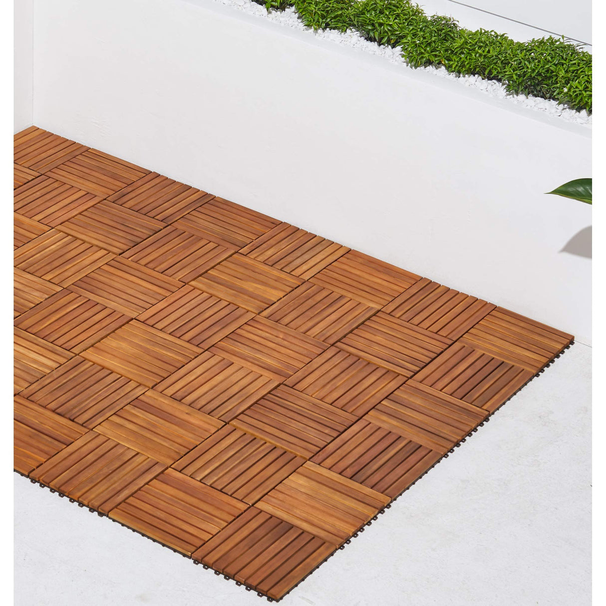 VIFAH V355 8-Slat Acacia Hardwood Interlocking Deck Tile VIFAH
