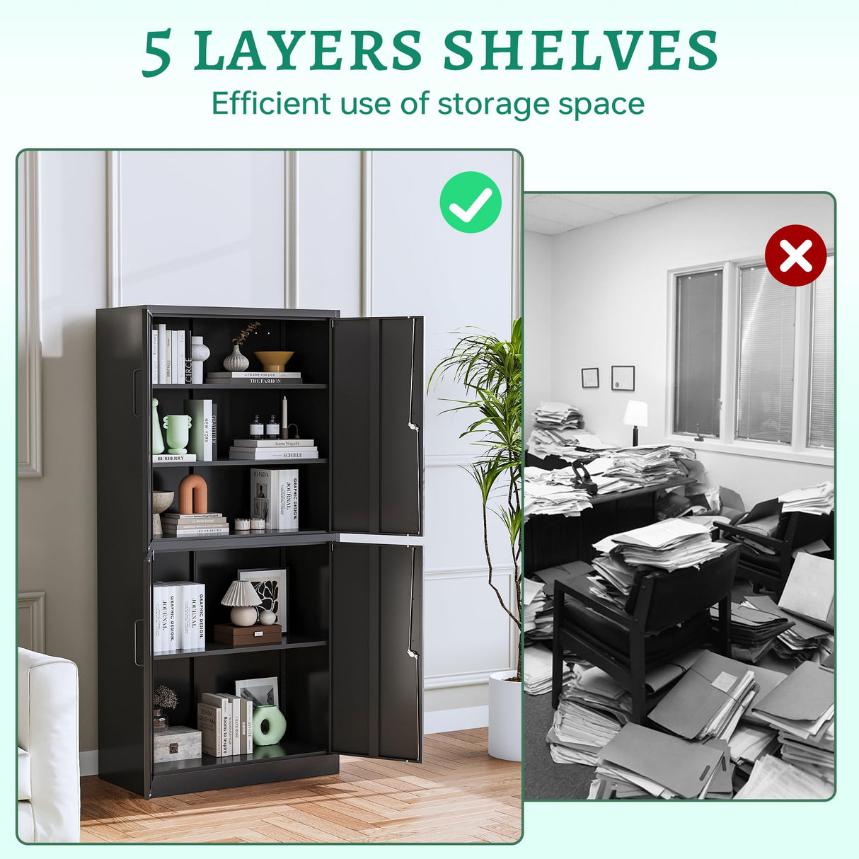 Letaya Metal Storage Cabinet with Lock Door, Adjustable Shelf Steel Cabinets for Office, Home,Pantry,Kitchen,Garage Utility Cabinet (4 Door-Black) Letaya