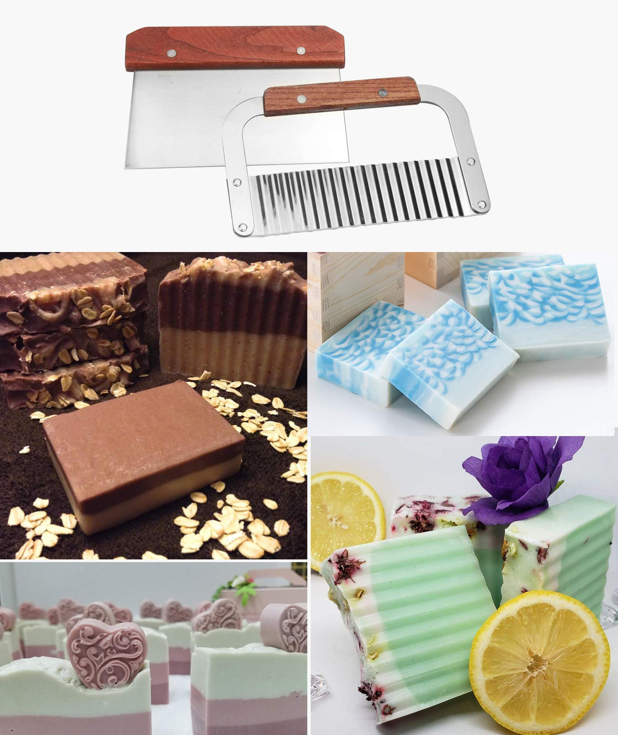 2 PCS Silicone soap molds Making Kit soap loaf bar Making molds (44oz Purple Pink Silicone) for Adults - Stainless Steel Wavy & Straight Slicer MDPQT