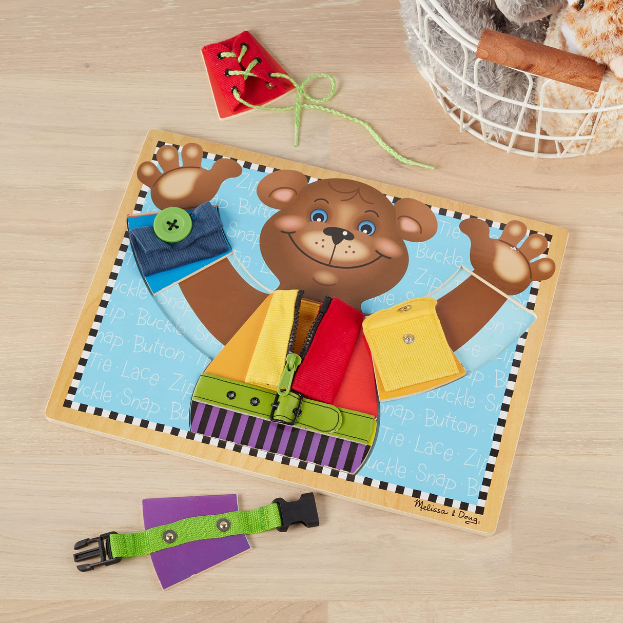 Melissa & Doug Basic Skills Puzzle Board - Wooden Educational Toy - Learn To Button Busy Board, Activity Board For Fine Motor Skills, Developmental Melissa & Doug