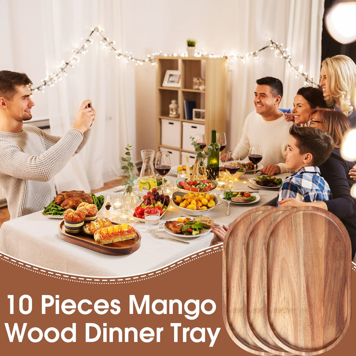 Rtteri 10 Pcs Wooden Plates Wood Dinner Plate Serving Trays Decorative Serving Platter Mango Oval Wood Tray for Food, Vegetables, Fruit, Charcuterie, Rtteri