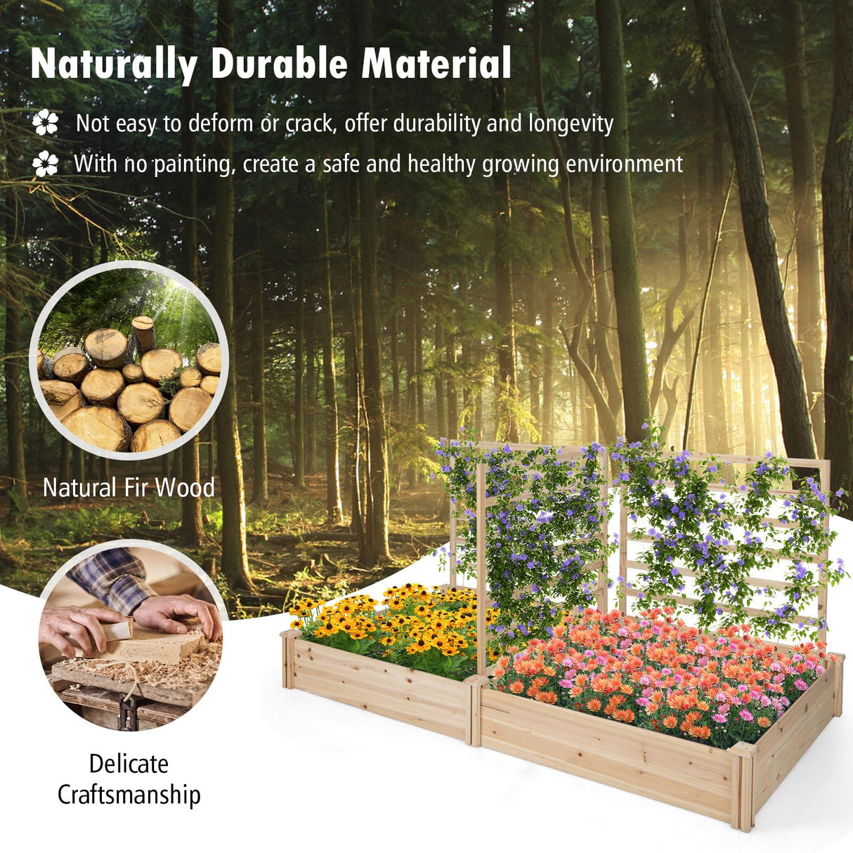 S AFSTAR Raised Garden Bed with 2 Planter Boxes & 3 Trellis, 88" L x 45" W x 43" H Outdoor Wooden Planter Box Kit for Flower Herb Vegetable Fruit S AFSTAR