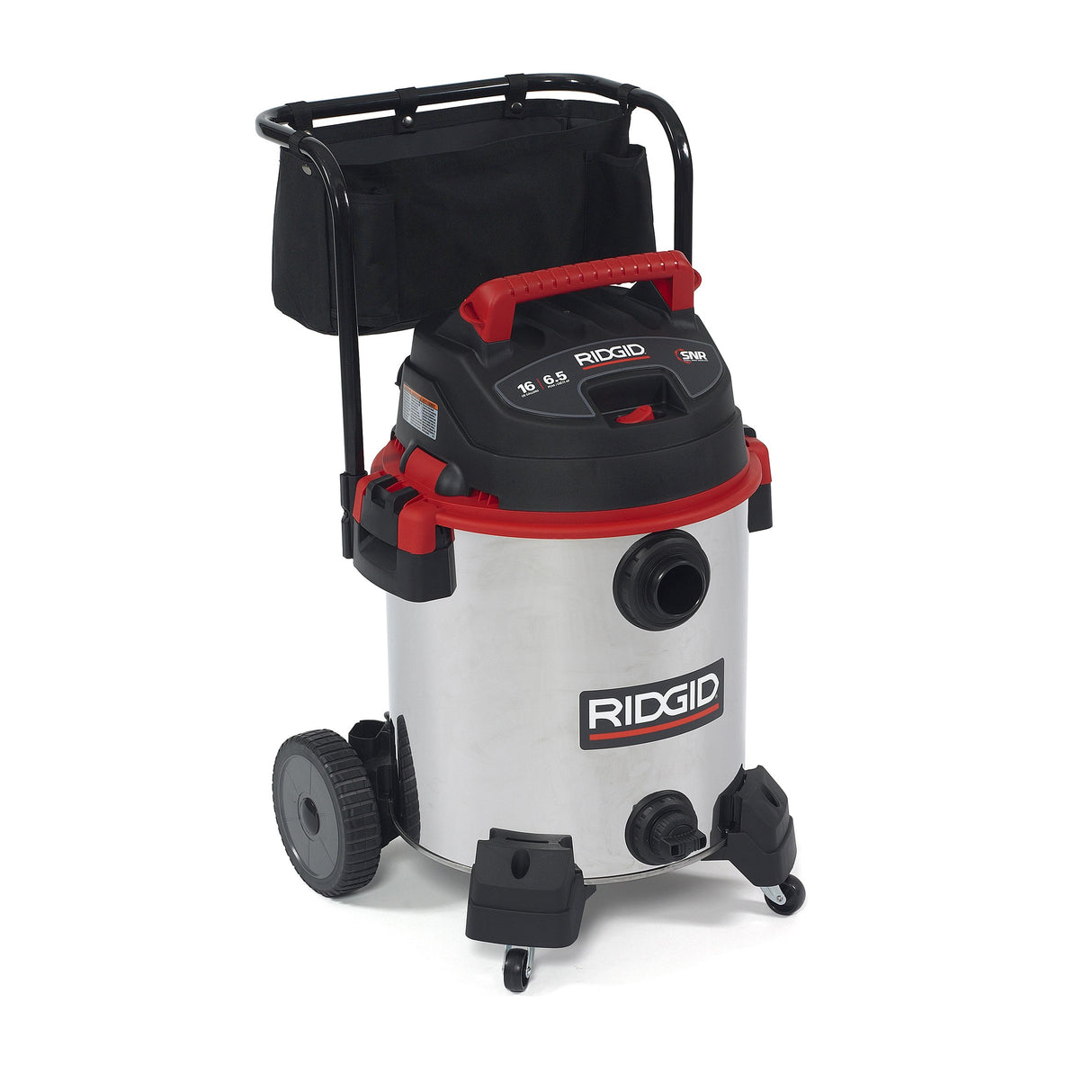 RIDGID 50353 1610RV Stainless Steel 16-Gal. Wet Dry Shop Vacuum with Cart, 6.5 Peak HP Motor, Large Wheels, Pro Hose, Drain, and Blower Port, Red RIDGID