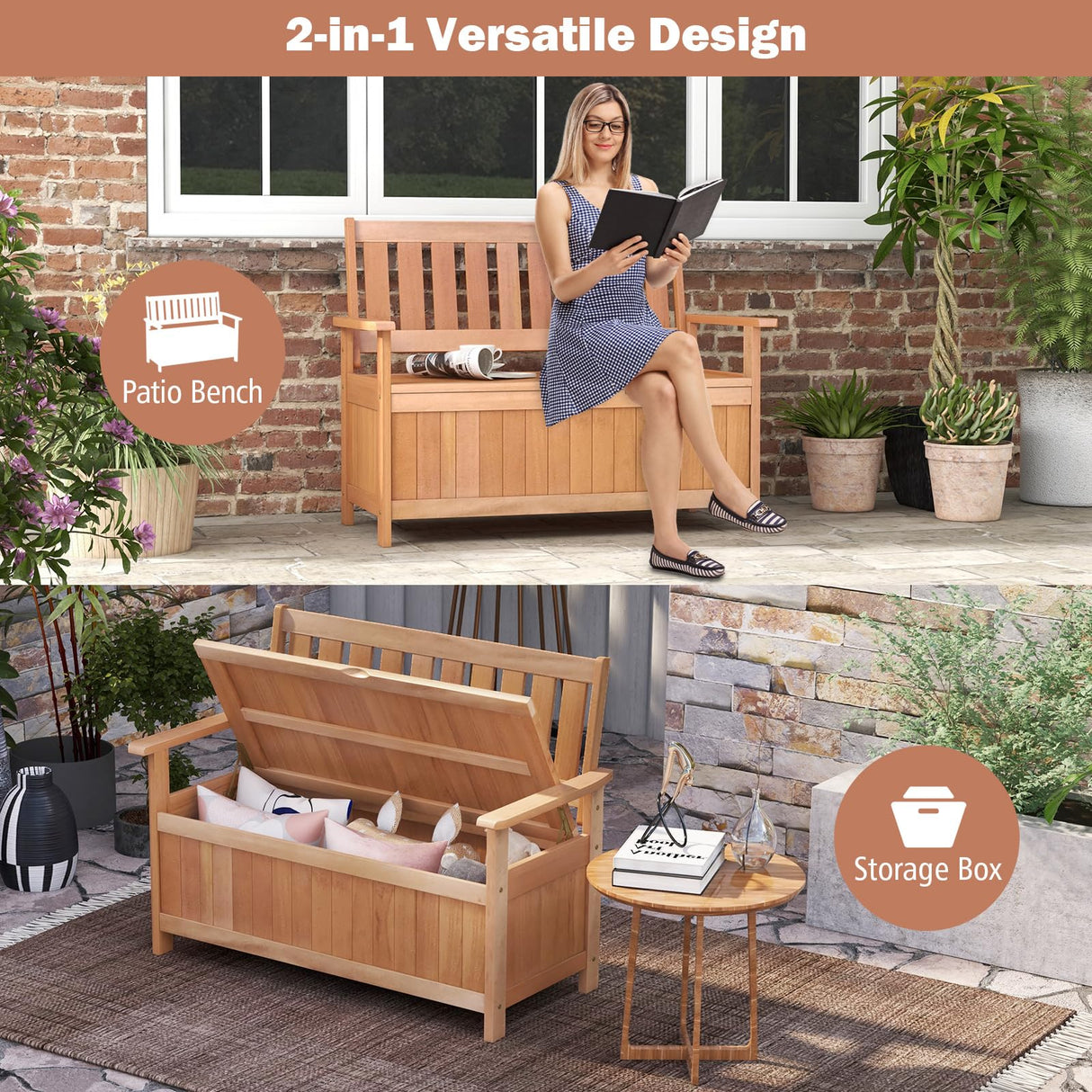 Tangkula 48 Inch Hardwood Patio Storage Loveseat with Versatile Flip Top Design Tangkula