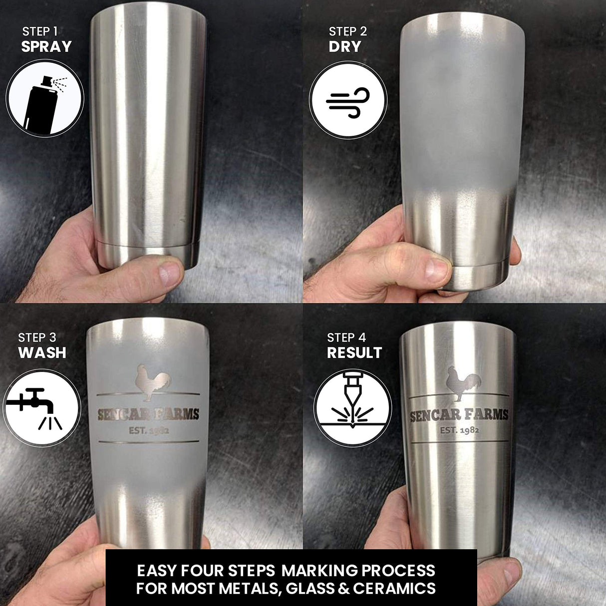 Aerosol Black Laser Marking Spray - LaserBond 100 (12 oz), (3 Pack) Works with All Laser Engravers, Printers | CO2, Fiber & YAG Laser | LBT 100 LaserBond