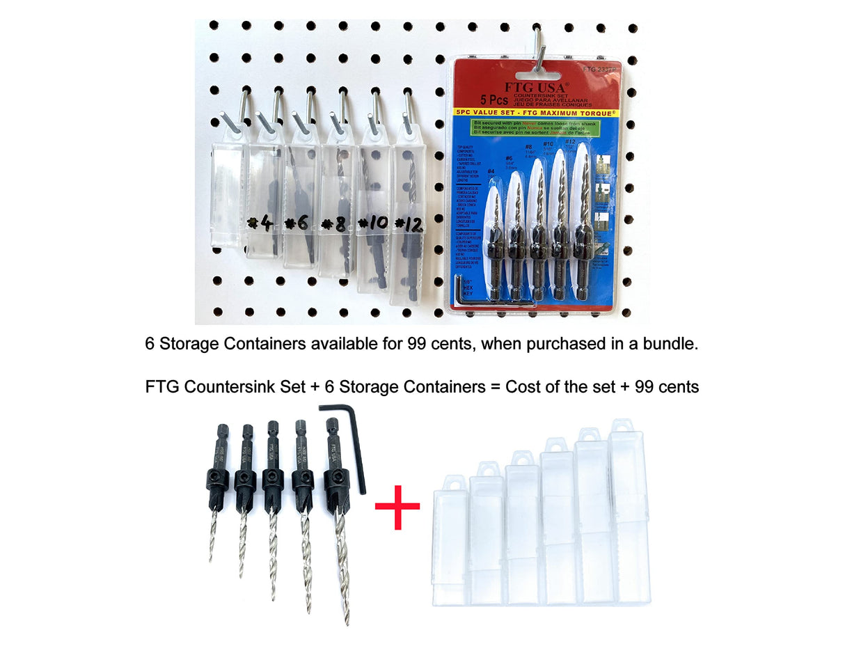 FTG USA Countersink Drill Bit Set 5 Pc #4#6#8#10#12 Tapered Drill Bit for Woodworking - WoodArtSupply