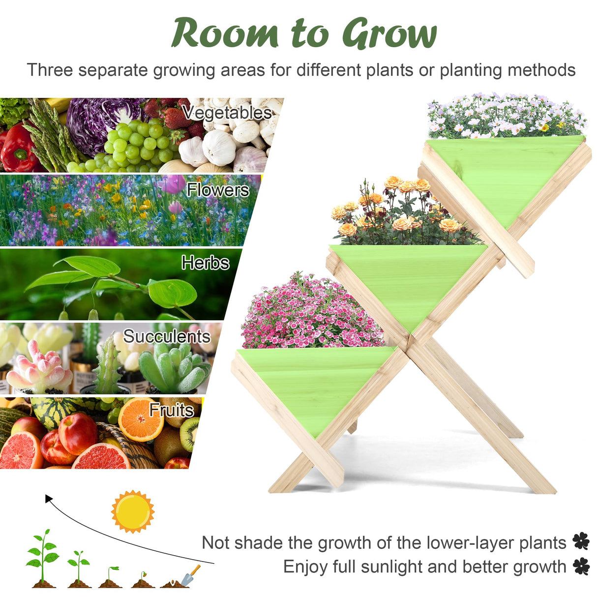 Notume 3 Tiers Wooden Vertical Raised Garden Bed with Legs,Planter Raised Beds Kit for Flowers Herbs Vegetables, Natural Notume