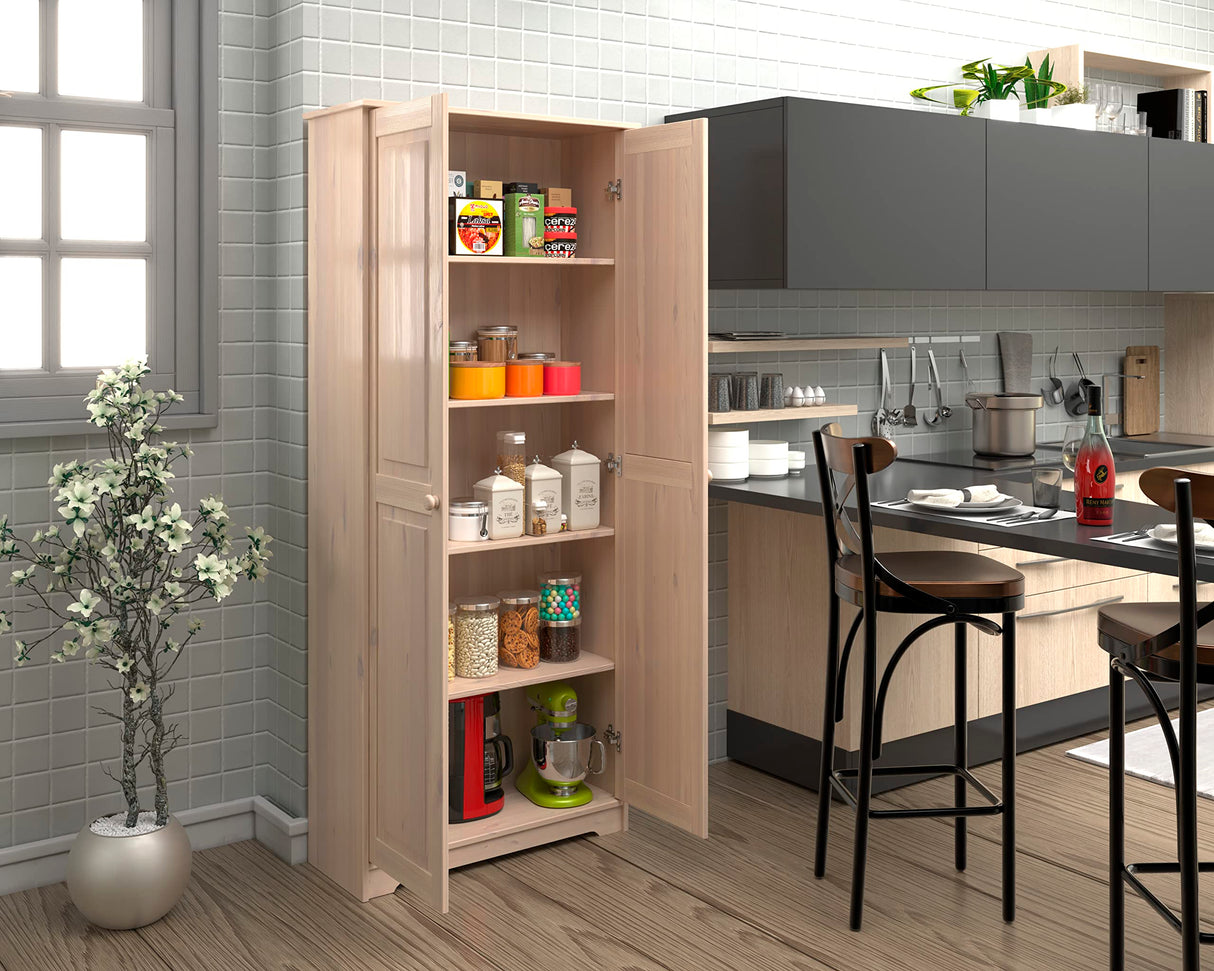 Solid Wood Unfinished Tall Pantry Cabinet with Adjustable Shelves and 2 Doors From the Tree Furniture