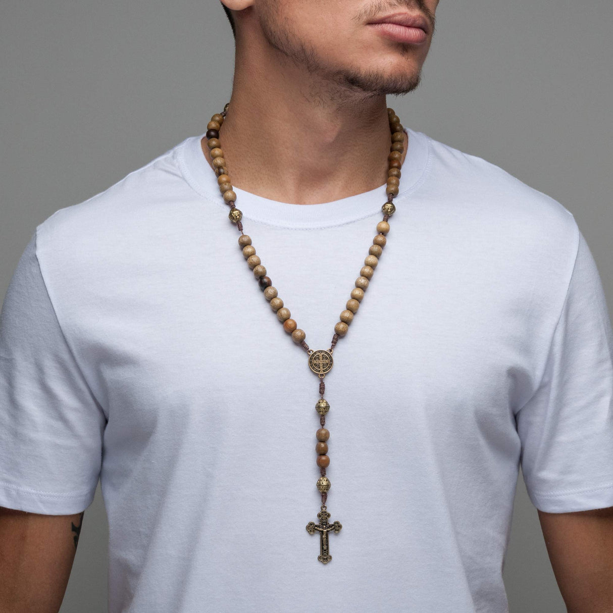 Intercession Our Father Sacred Handmade Solid Wood Rosary (St Benedict - Walnut) Intercession