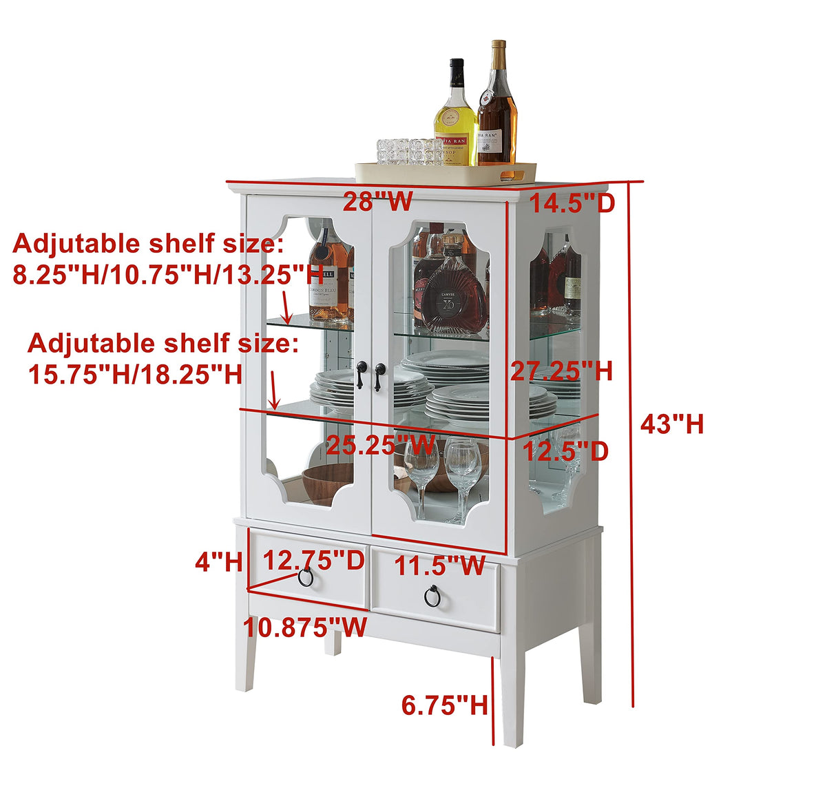 Kings Brand Furniture - Versailles Curio Display Storage Accent Cabinet with Glass Shelves (White) Kings Brand Furniture