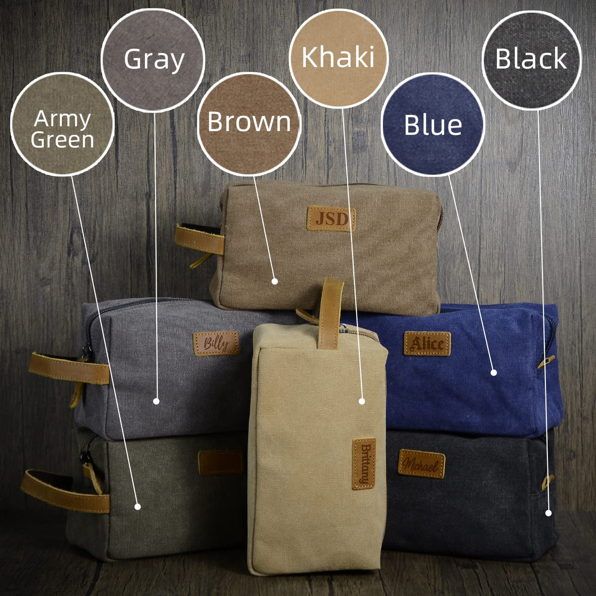 ELULAE Personalized Toiletry Bag for Men, Custom Laser Engraved Canvas Shaving Dopp Kit Toiletry Bag Leather Canvas Dopp Kit For Travel, Gift for ELULAE