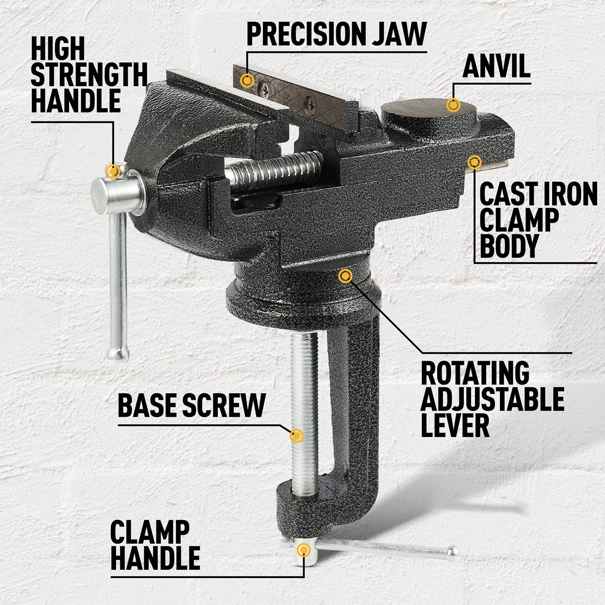 Table Vise or Bench Vise Universal, 360° Swivel Clamp-On Vise Portable Home Vice 3.2'' for Woodworking, Cutting Conduit, Drilling, Metalworking STEINBRÜCKE