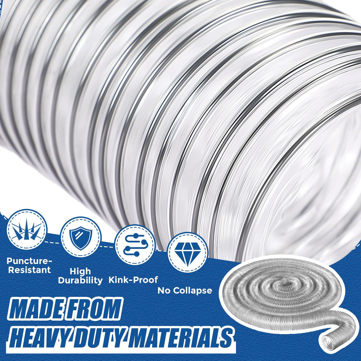 Therwen Clear PVC Dust Collection Hose, Heavy Duty Dust Debris and Fume Collection Hose, Flexible Clear Vacuum Hoses (4" x 70 ft) Therwen