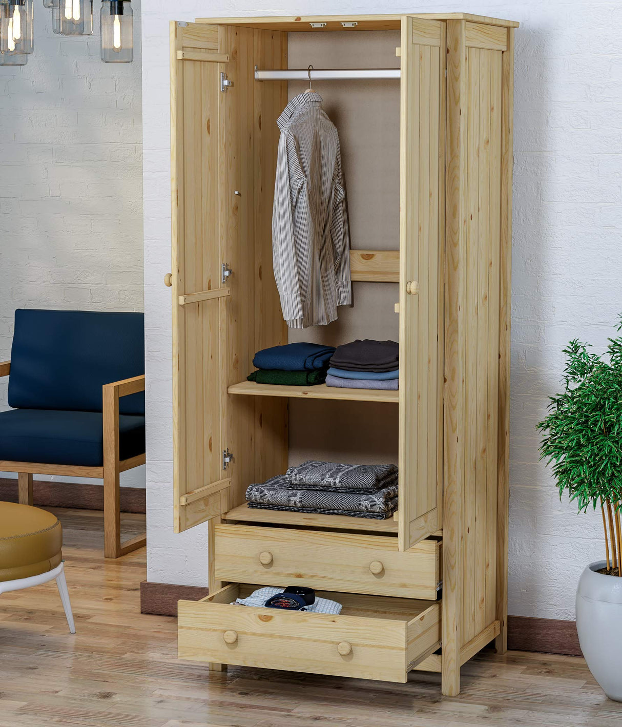 Elegant Wooden Wardrobe Closet Armoire with Spacious Storage, Drawers, and Doors - Ideal Bedroom Armoire Wardrobe Closet for Organizing Clothing Generic