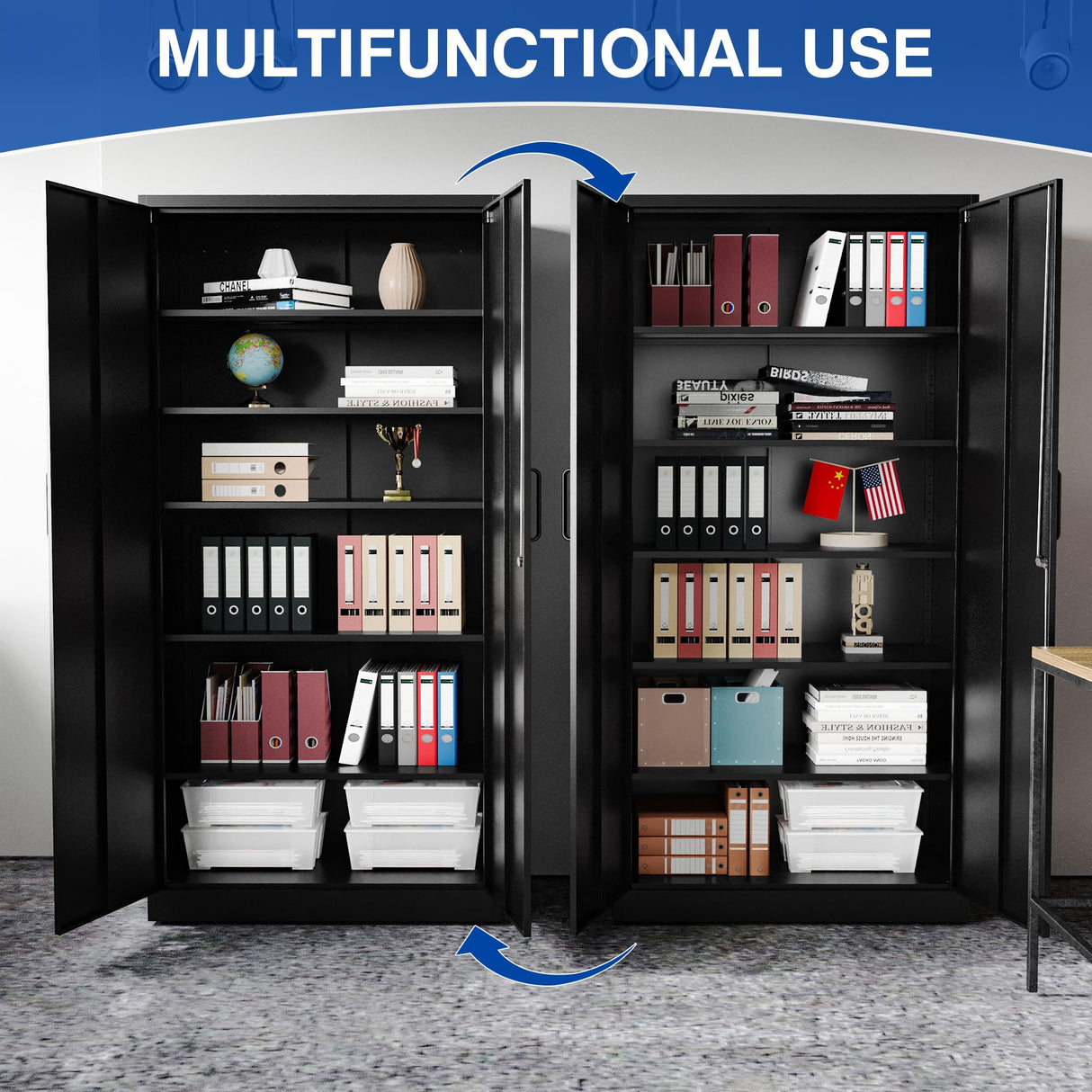 BYNSOE Metal Garage Storage Cabinet with Lock and 5 Adjustable Shelves, Steel Tool Cabinets with Locking Door for Home, School, Office, Garage BYNSOE