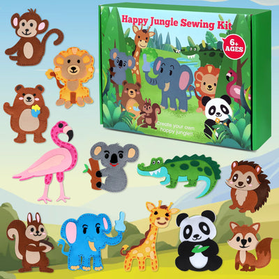 YEETIN Sewing Kit for Kids Ages 6+, Beginner Felt Sewing Craft Kit, DIY Jungle Stuffed Animals Making Set, Art Projects for Girls Toys, Learn to Sew