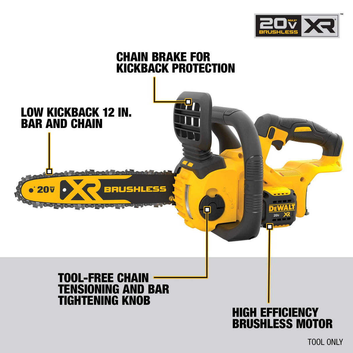 DEWALT 20V MAX* XR Chainsaw, 12-Inch, Tool Only (DCCS620B) DEWALT