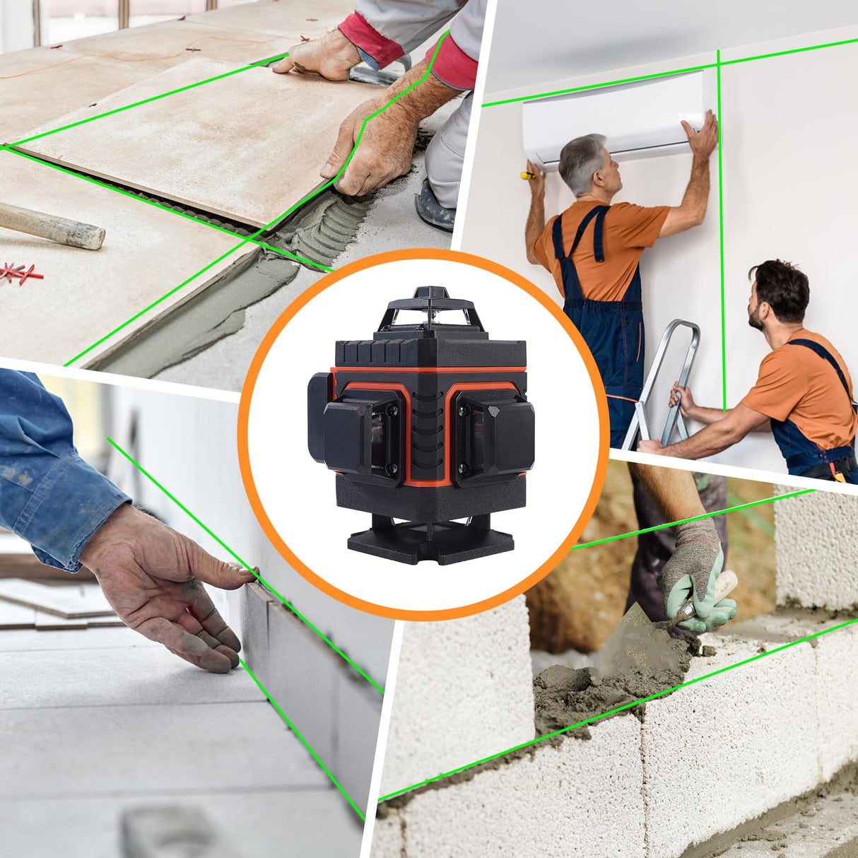 16 Lines Laser Level Tool 4x360 Self Leveling Green Lazer Line Level, 4D Green Cross Line Leveler Tool Laser for Picture Hanging, with Cloth bag and Segroptera