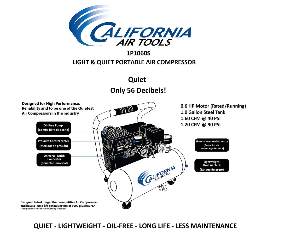 California Air Tools CAT-1P1060S Light & Quiet Portable Air Compressor, Silver California Air Tools