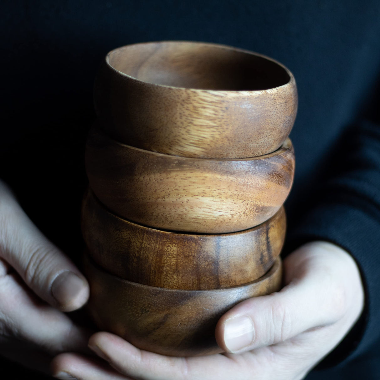 cintika Set of 4 Round Wooden Bowl Set. 4 inch Handmade Calabash Bowl, Small Wooden Bowl Set, Nuts and Small Snacks Serving Bowls, Sauce Bowl, cintika