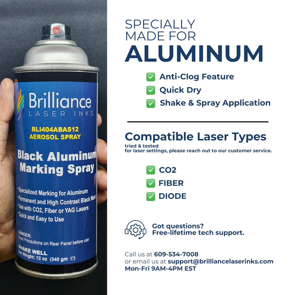 Brilliance Laser Inks 12 Oz Black Aluminum Laser Marking Spray for High Contrast Permanent Marks | Anti Clog Metal Engraving Aerosol Compatible with BRILLIANCE LASER INKS