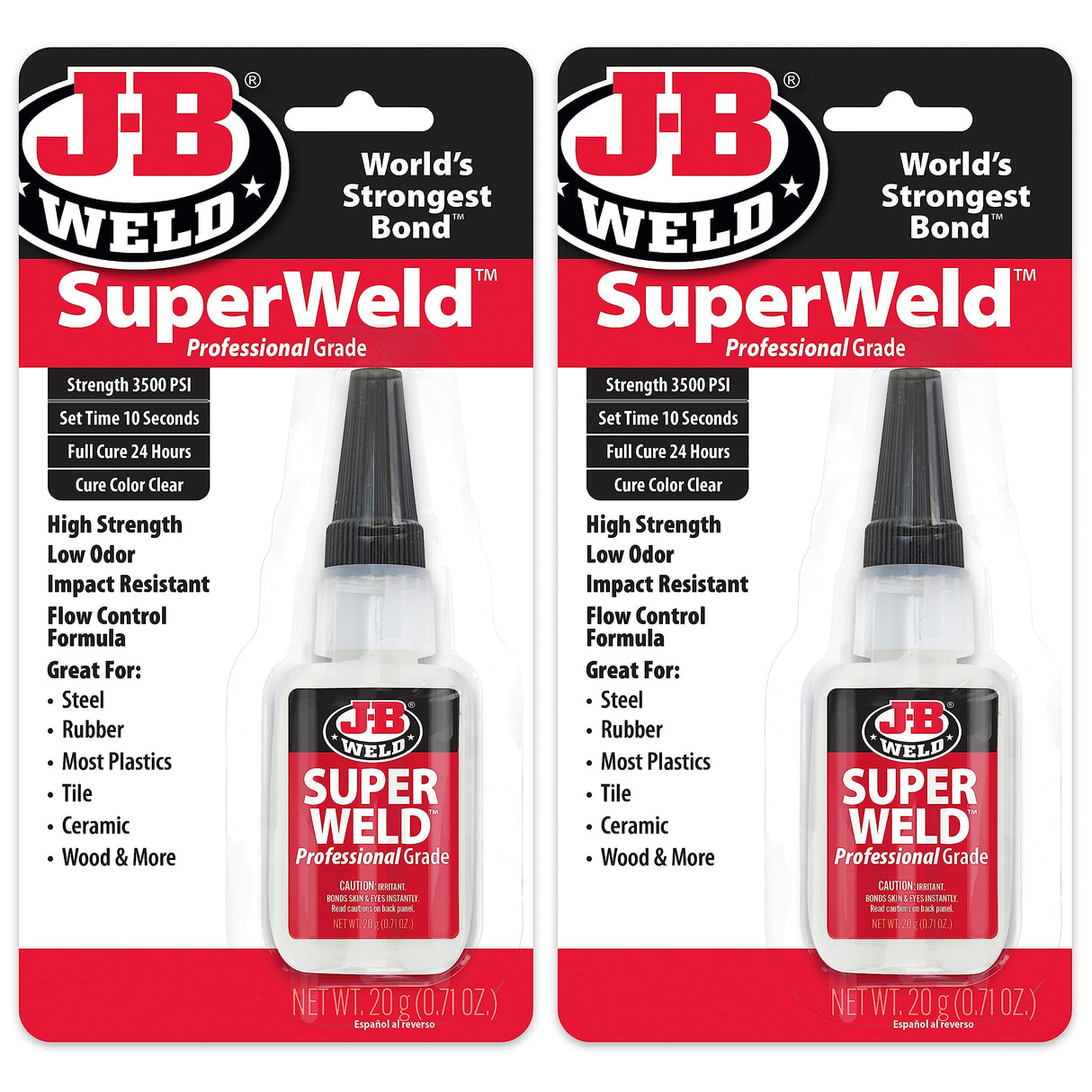 J-B Weld Superglue 20g 2 Pack - SuperWeld Professional Grade J-B Weld