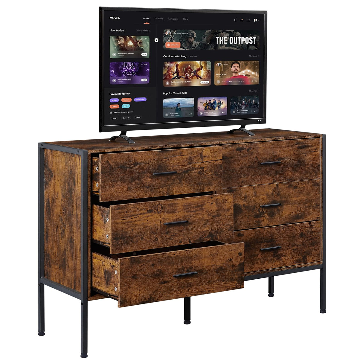 Lyromix Wood Dresser Wide 48'' Wooden TV Stand for Bedroom, Mid Century Modern Chest with Antique Finish, Perfect for Living Room Storage, 48.5" Lyromix