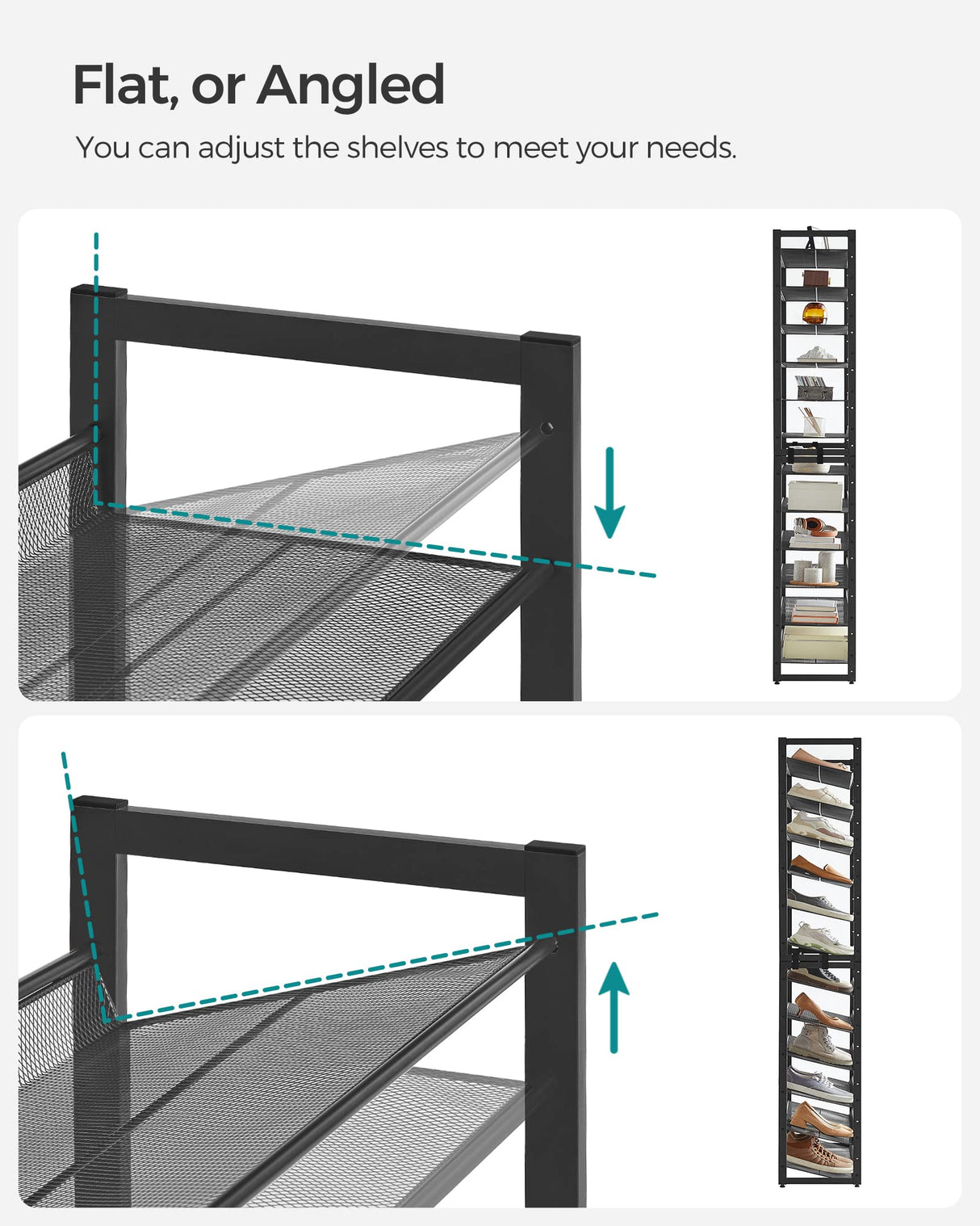 SONGMICS Shoe Rack, 12-Tier Tall Metal Shoe Storage Organizer for Closet, Entryway, Garage, Set of 2 6-Tier Big Stackable Shoes Rack Shelf, SONGMICS